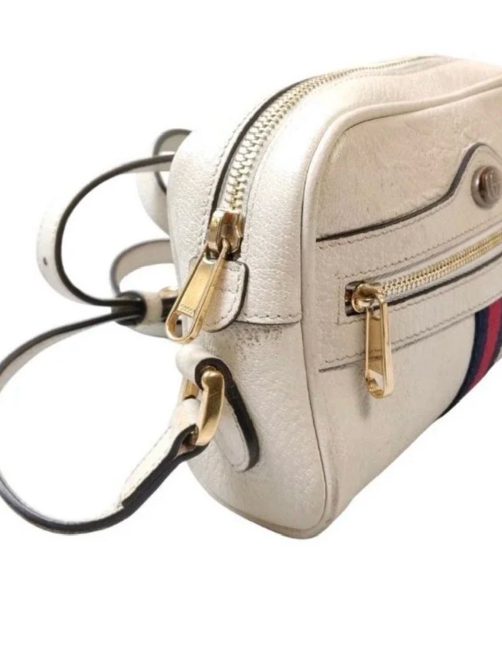 Gucci white Cream Leather crossbody bag with Signature Red and Blue Web Stripe - Picture 2 of 7